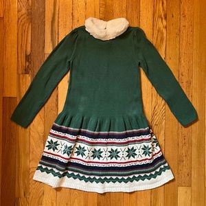 Holiday fairisle Gymboree dress green size 6 with fur neck detail